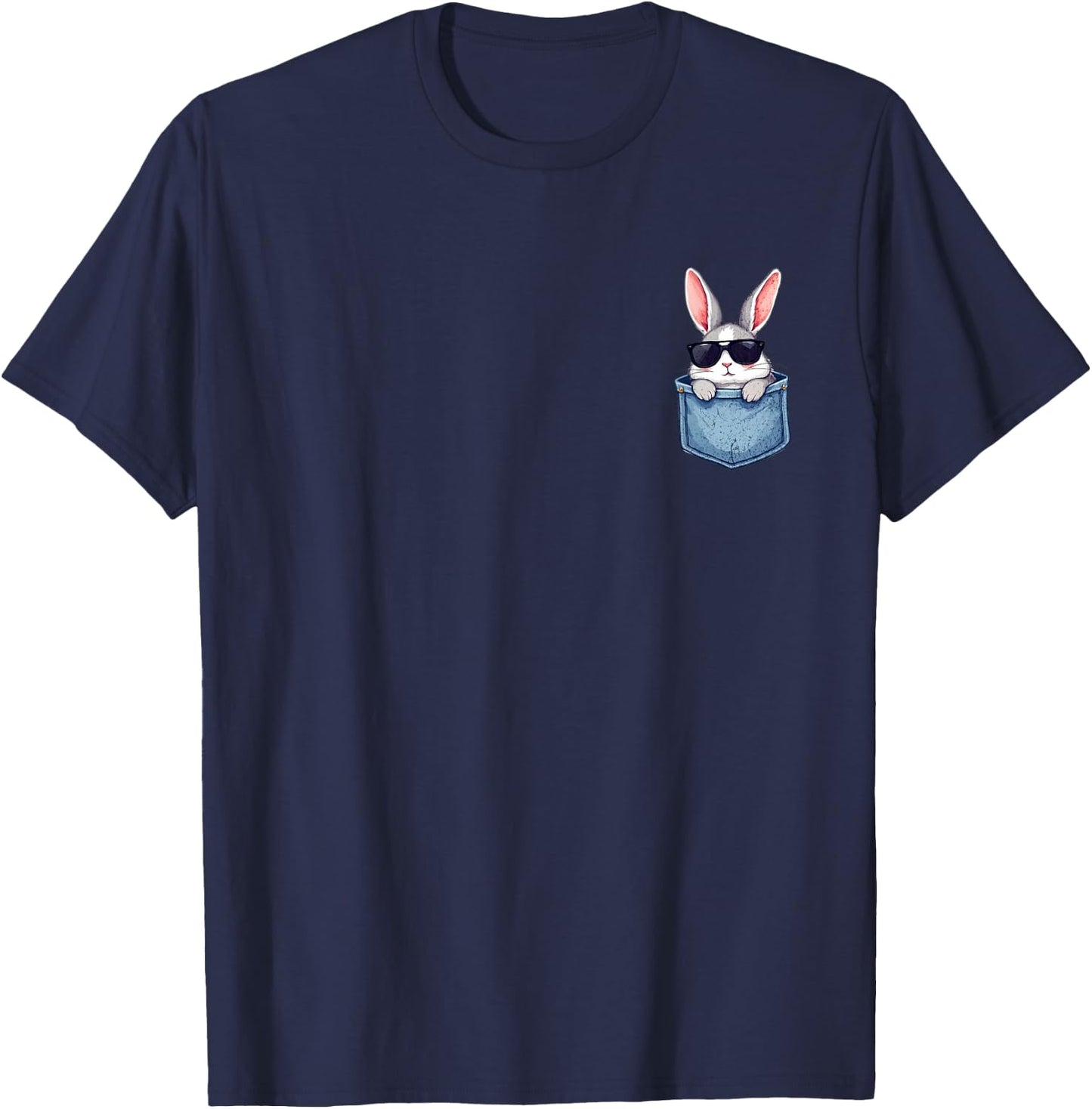 Cute Easter Men Women Kids Bunny Rabbit Sunglasses Pocket T-Shirt - T-Shirt | Navy