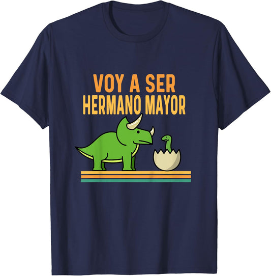 Children's Voy A Ser Hermano Mayor Baby Triceratops Dinosaur , black T-Shirt - T-Shirt | Navy
