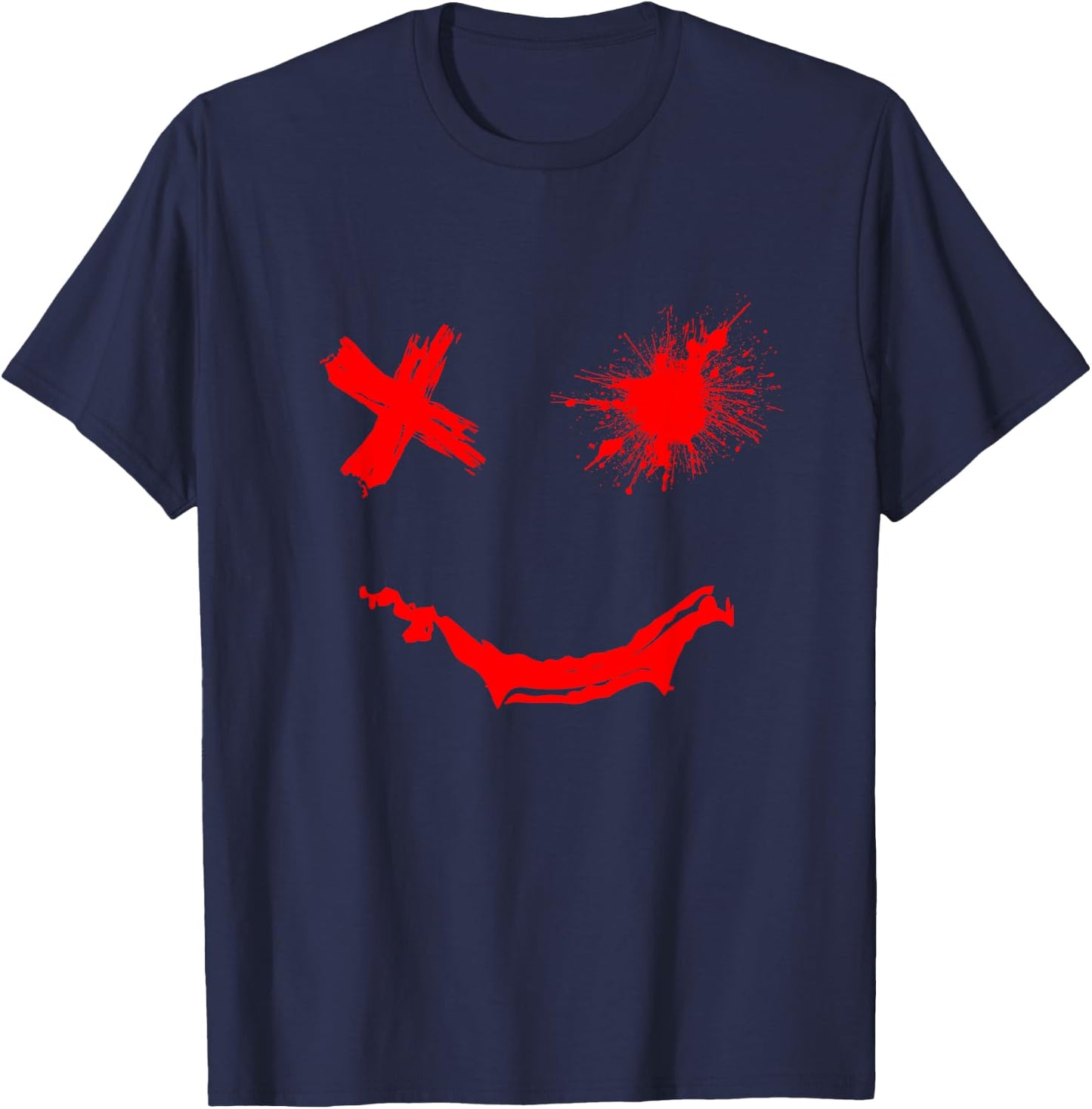 Red Graphic Party Face Rough Style Smile Face Red , black T-Shirt - T-Shirt | Navy