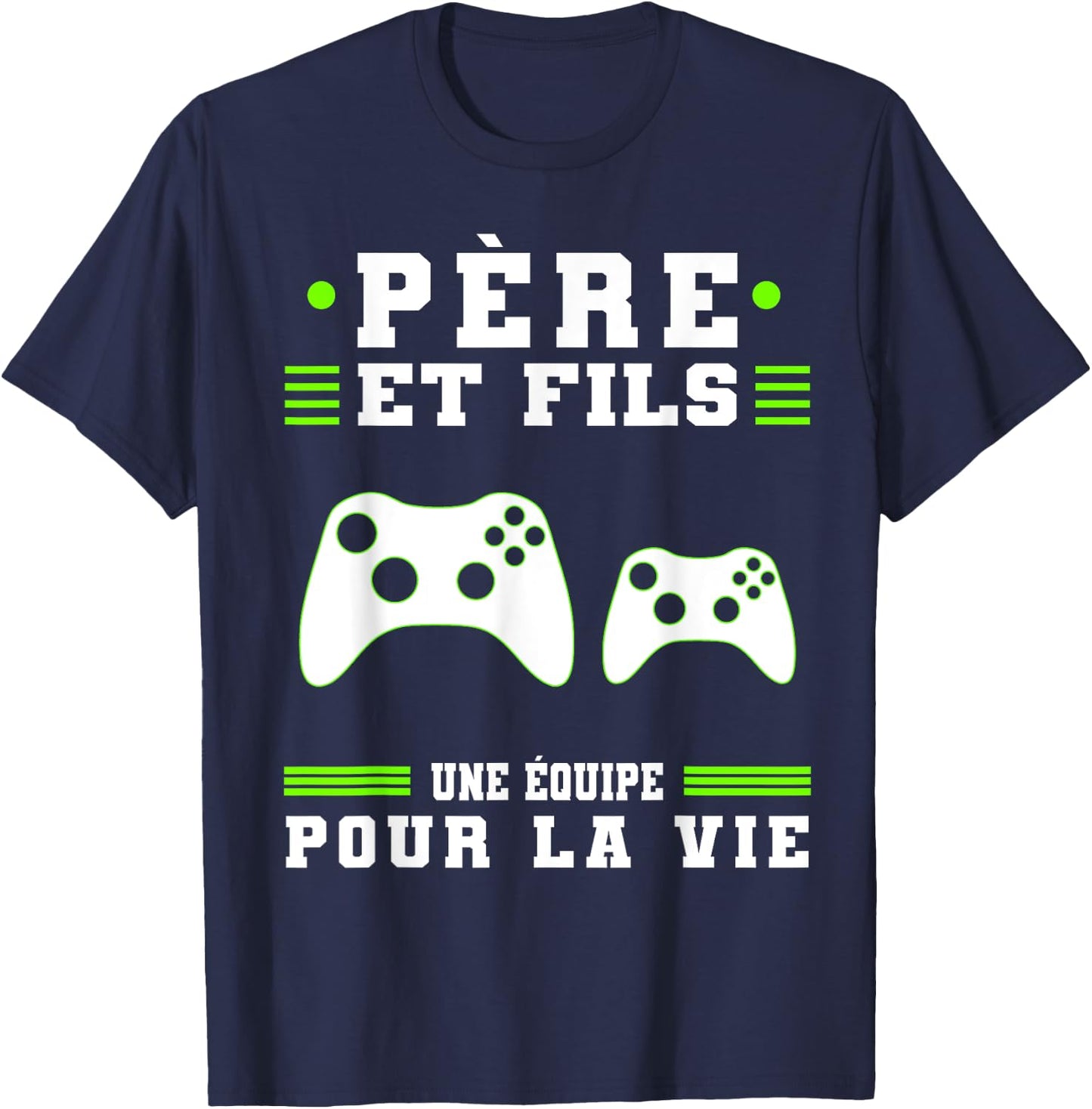 Père Et Fils Gaming Gamer Fête Des Pères Papa Geek Manettes T-Shirt - T-Shirt | Navy