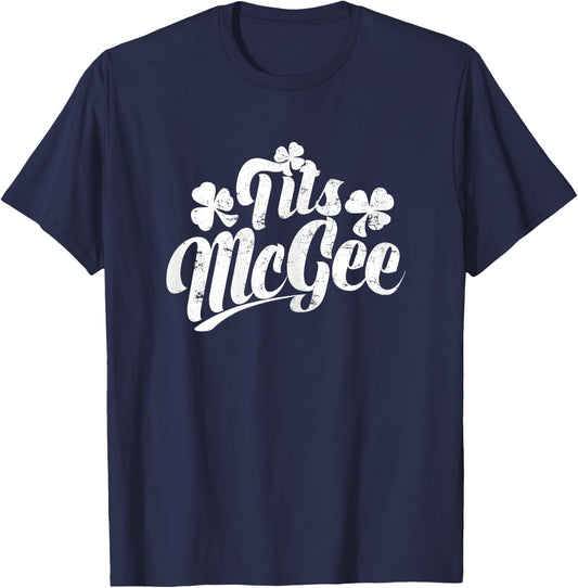 Tits McGee Vintage St. Patrick's Day Funny Shamrocks Retro T-Shirt - T-Shirt | Navy