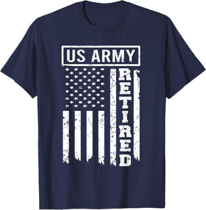 Retired US Army American Flag Retirement 2021 Men Women T-Shirt - T-Shirt | Navy