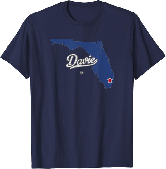 Davie Florida FL Map T-Shirt - T-Shirt | Navy