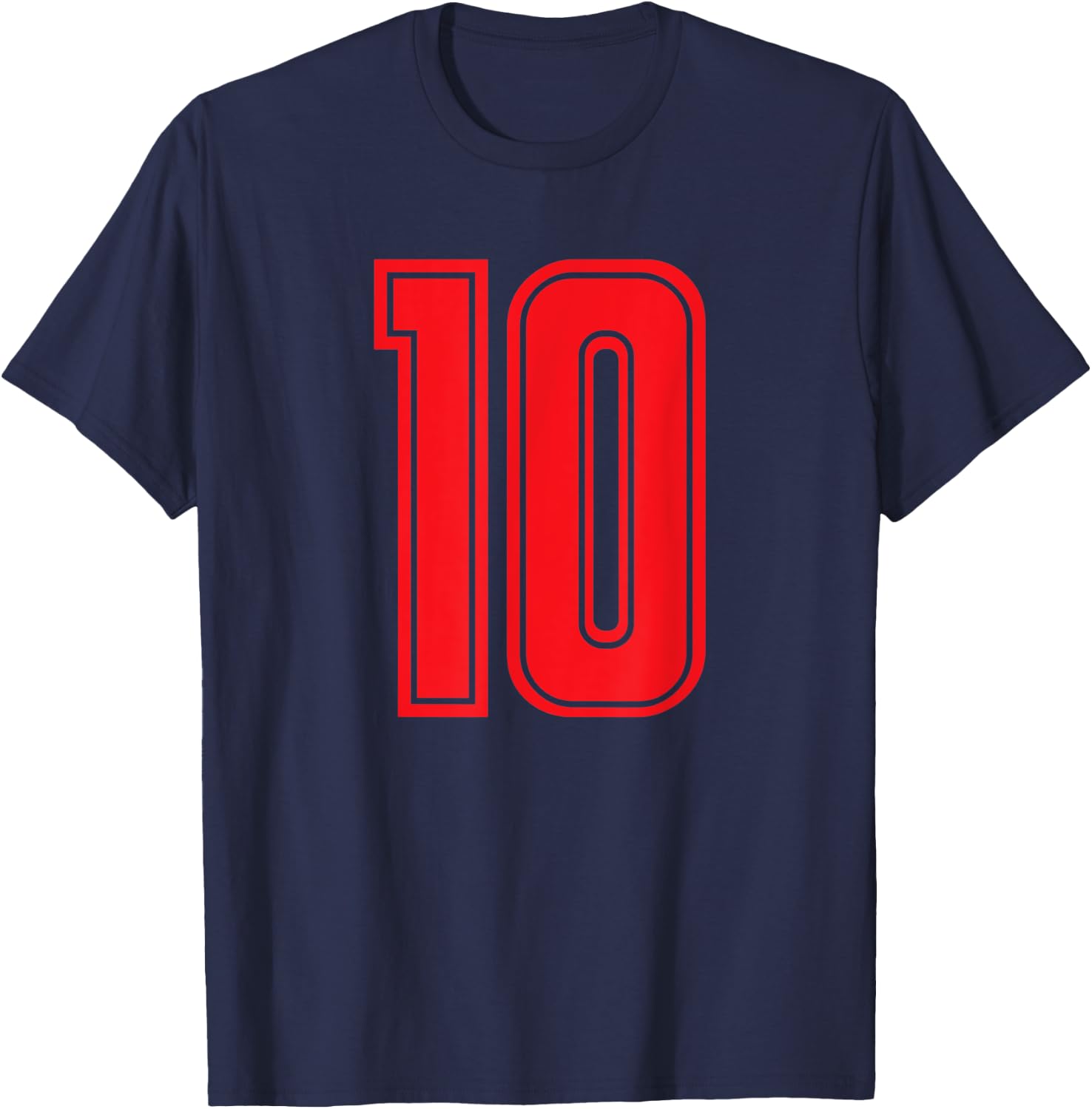 Jersey #10 Red Sports Team Jersey Number 10 T-Shirt - T-Shirt | Navy