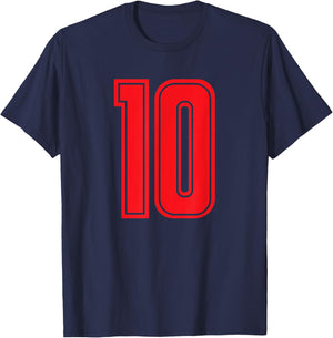 Jersey #10 Red Sports Team Jersey Number 10 T-Shirt - T-Shirt | Navy