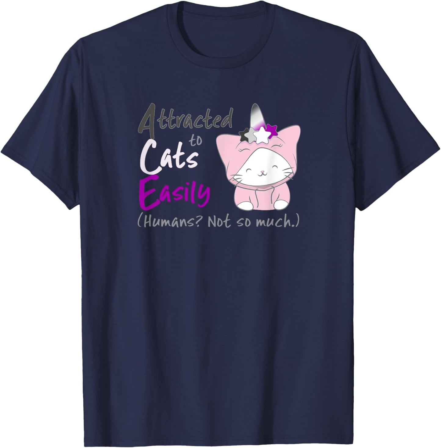 Ace Pride Unicorn Cat Kawaii Anime T Shirt for Asexual Women T-Shirt - T-Shirt | Navy
