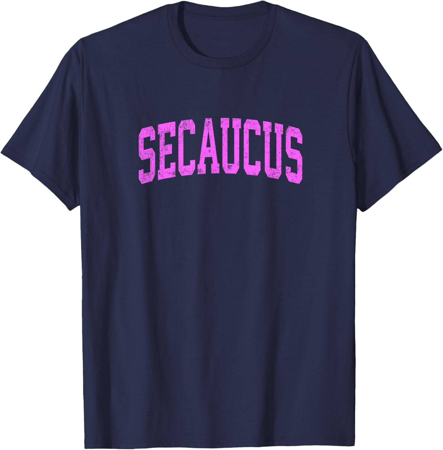 Secaucus New Jersey NJ Vintage Athletic Sports Pink Design T-Shirt - T-Shirt | Navy