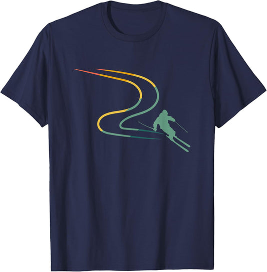Skiing Alps Slopes Snow Track Retro , black T-Shirt - T-Shirt | Navy