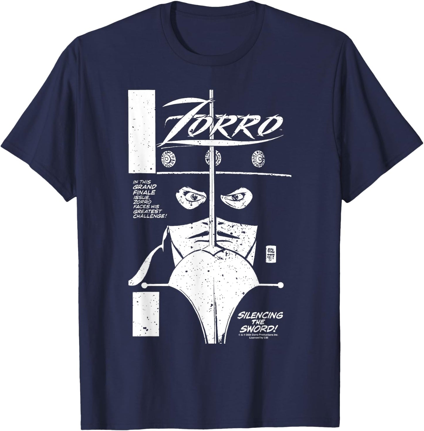 Zorro Grand Finale Comic Number: Silencing The Sword , Black, S T-Shirt - T-Shirt | Navy