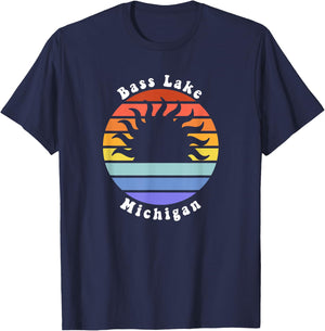 Bass Lake Michigan MI Sunset Summer Vacation Women Kids T-Shirt - T-Shirt | Navy