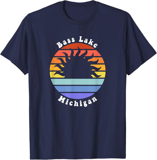 Bass Lake Michigan MI Sunset Summer Vacation Women Kids T-Shirt - T-Shirt | Navy