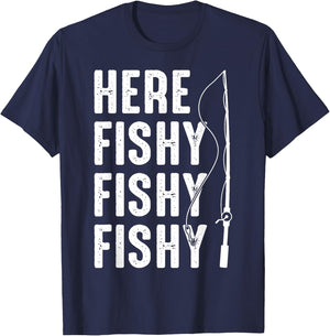 Here Fishy Lucky Fishing Do Not Wash Fishing Lover Vintage T-Shirt - T-Shirt | Navy