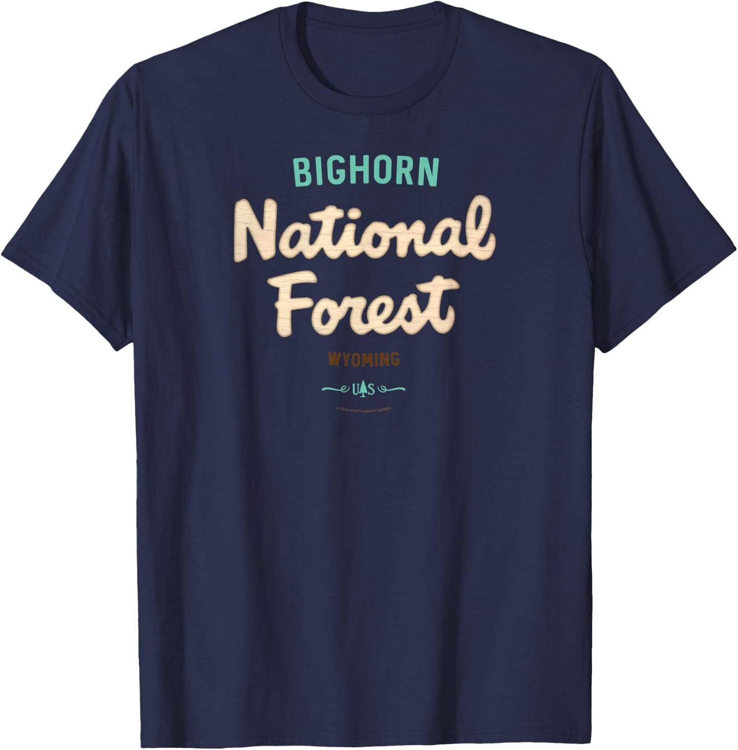 Bighorn National Forest Wyoming USFS Script Logo T-Shirt - T-Shirt | Navy
