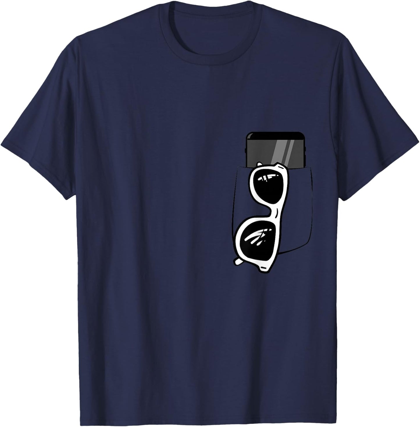 Fake pocket with black print on sunglasses and phone T-Shirt - T-Shirt | Navy