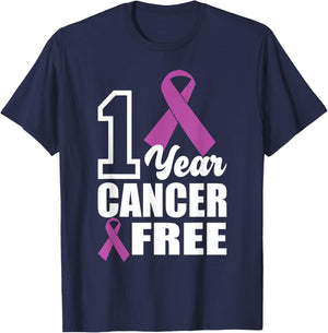 1 Year Cancer Free, Breast Cancer Survivor T-Shirt - T-Shirt | Navy