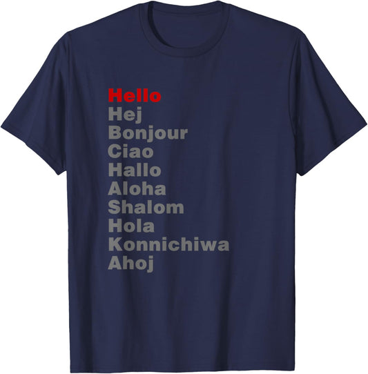 Hello in Different Languages Travel Backpacking T-Shirt - T-Shirt | Navy