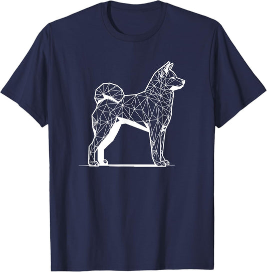 Geometric Line Art Akita Inu Akitas , Black, S T-Shirt - T-Shirt | Navy