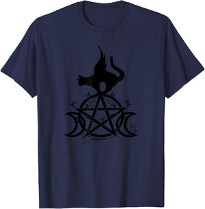 Triple Moon Witchcraft Shirts Winged Cat Moon Goddess Wicca T-Shirt - T-Shirt | Navy