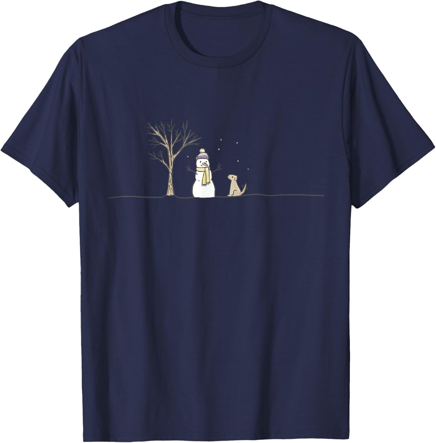 Christmas Snowman Cute Dog Xmas Holiday Minimalist Women T-Shirt - T-Shirt | Navy
