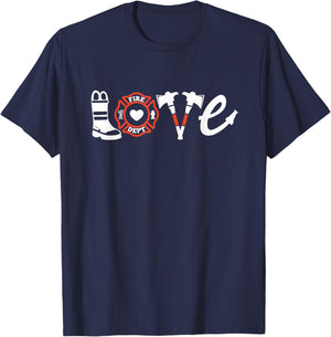 Firefighter Shirt- Love Firefighter , Firefighter Gift T-Shirt - T-Shirt | Navy