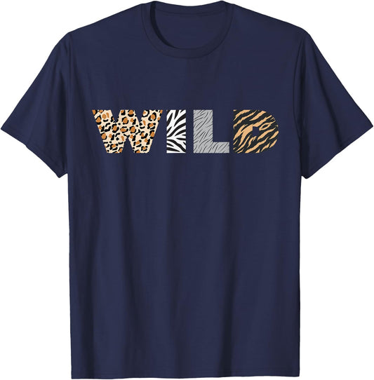 Wild Animal Print Leopard Zebra Wolf Wild Dog Animal Pattern T-Shirt - T-Shirt | Navy