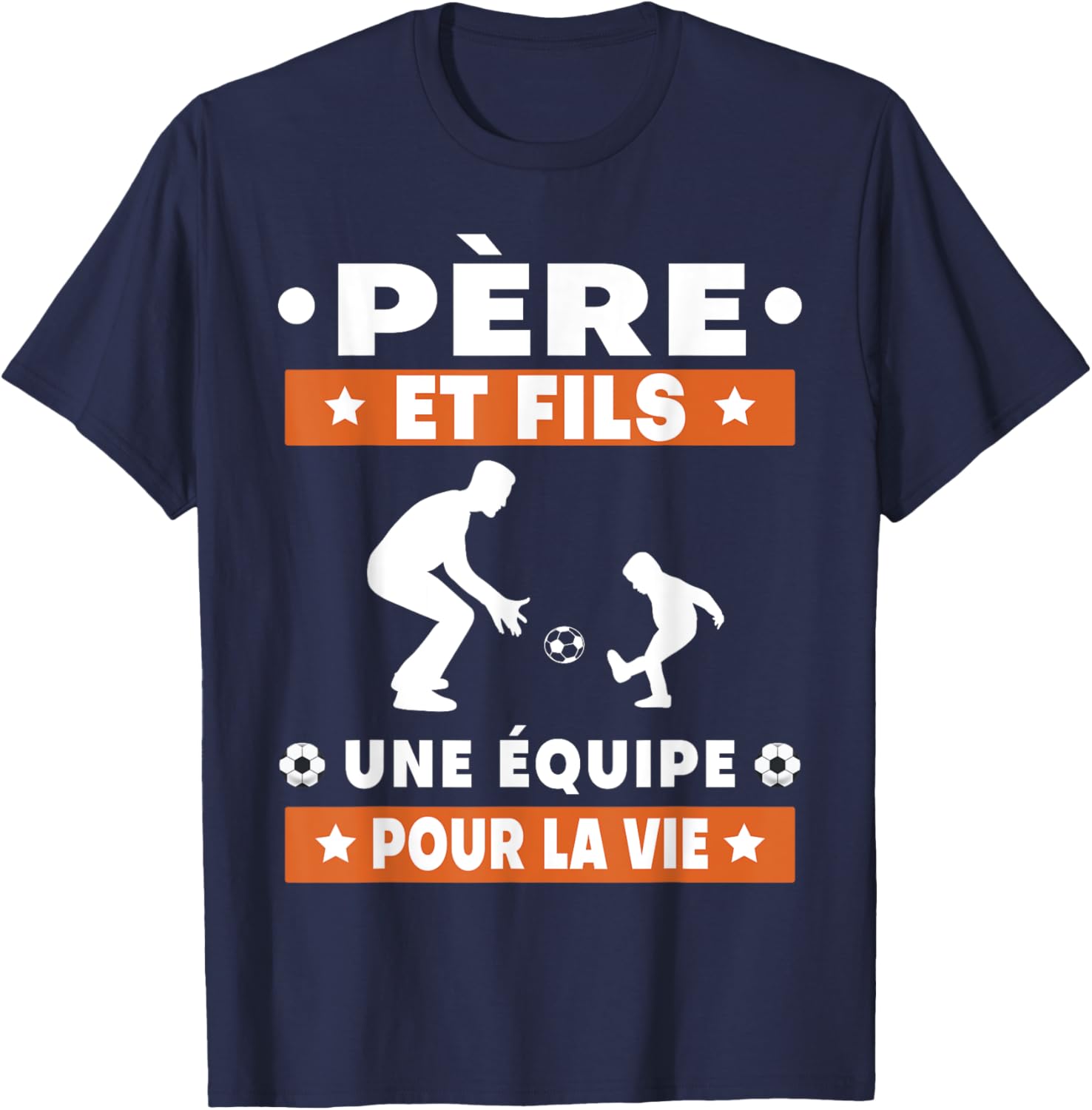 father and son football duo man team dad footballer , Black, S T-Shirt - T-Shirt | Navy