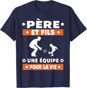 father and son football duo man team dad footballer , Black, S T-Shirt - T-Shirt | Navy