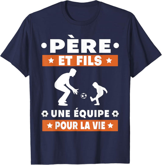 father and son football duo man team dad footballer , Black, S T-Shirt - T-Shirt | Navy