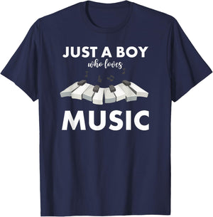 Just A Boy Who Loves Music T-Shirt - T-Shirt | Navy