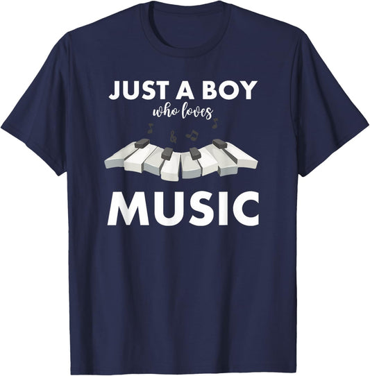 Just A Boy Who Loves Music T-Shirt - T-Shirt | Navy