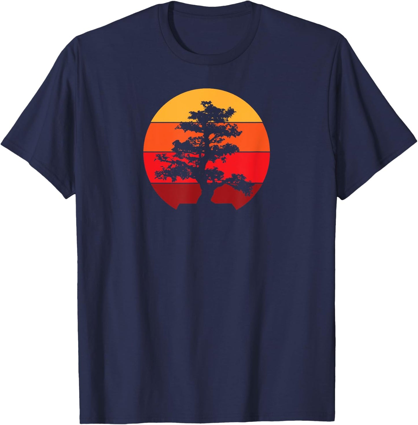 Pacific Ocean Beach Bonsai Tree Sun Retro Vintage Men Women Girls Kids T-Shirt - T-Shirt | Navy