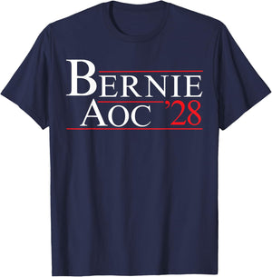 Bernie AOC 2028 Bernie Sanders Alexandria Cortez President T-Shirt - T-Shirt | Navy