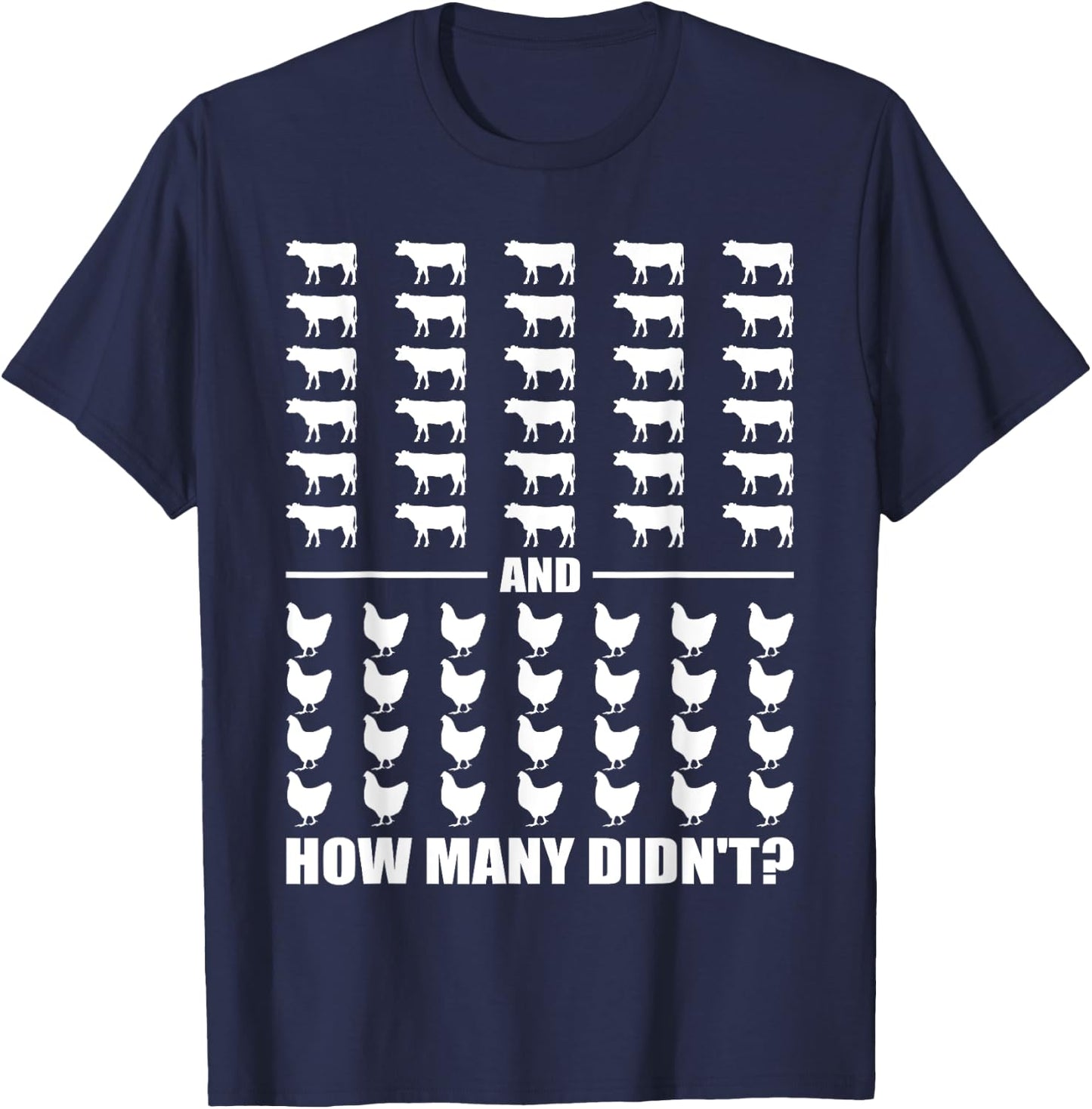 30 Cows and 28 Chickens How Many Didn't Funny Riddle Meme T-Shirt - T-Shirt | Navy
