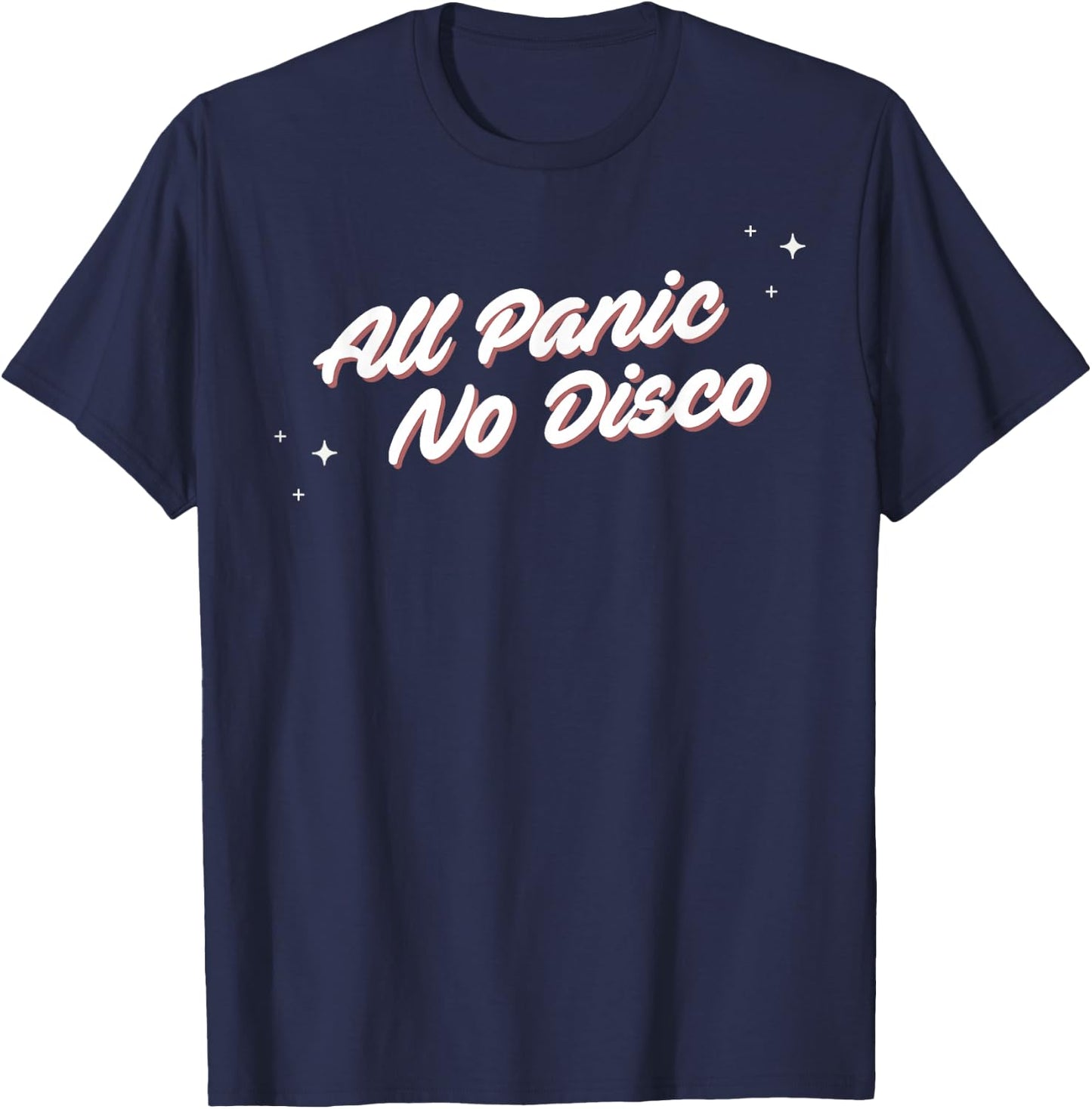 HydePrints All Panic No Disco - -Adults, Black, Small, Short Sleeve, Classic Fit, Crew Collar, Modern, Music T-Shirt - T-Shirt | Navy