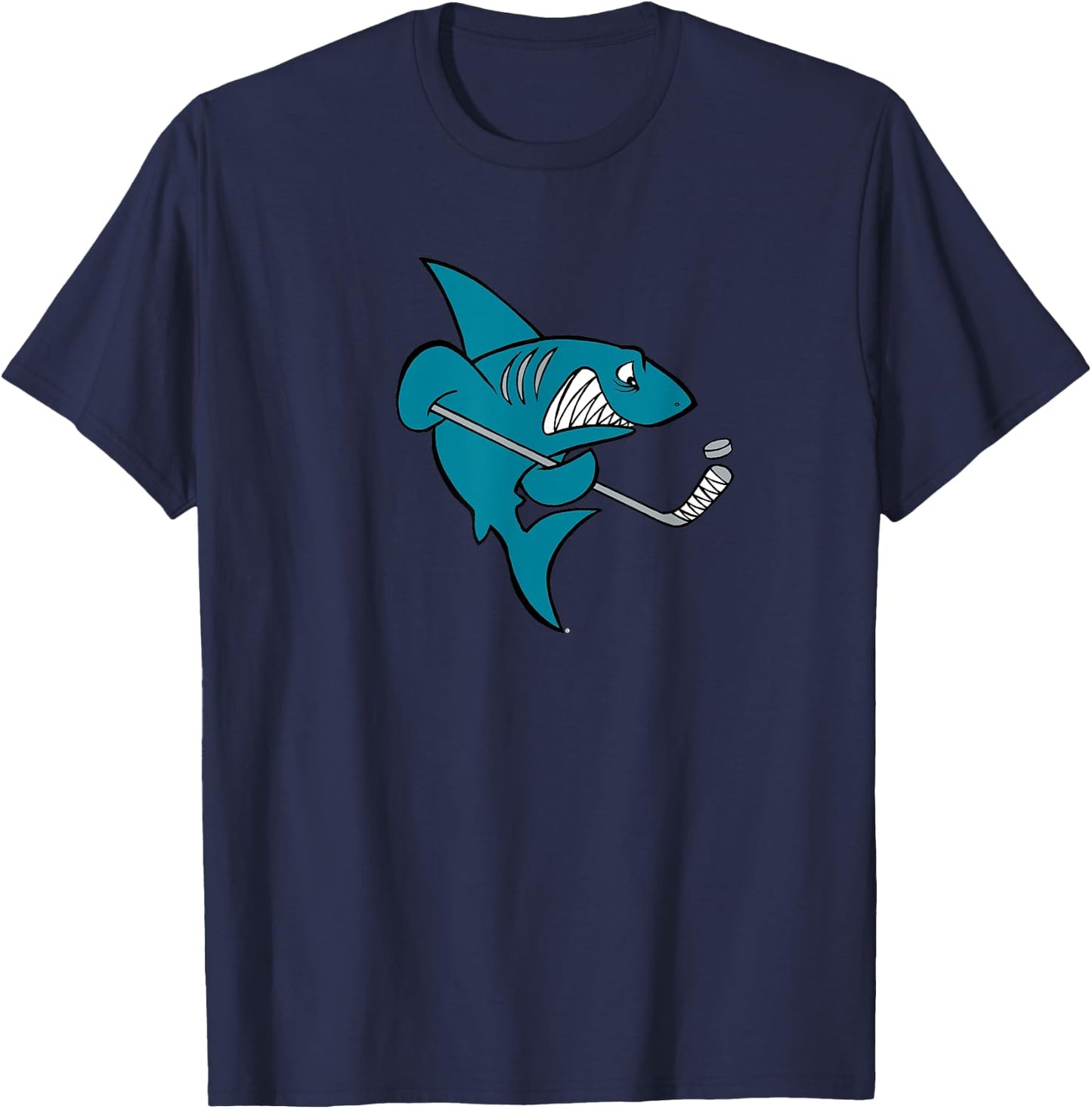 Cartoon Shark Ice Hockey Player T-Shirt - T-Shirt | Navy