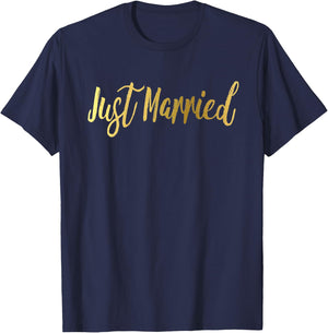 Just Married Shirt Matching Gold Wedding Bride Groom T-Shirt - T-Shirt | Navy