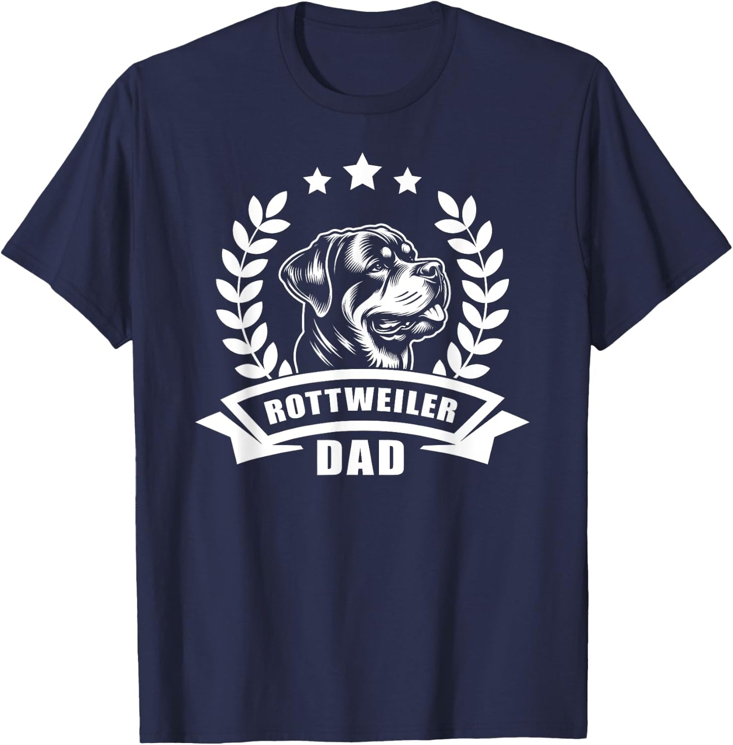 Rottweiler Dad - With Banner and Ear Wreath T-Shirt - T-Shirt | Navy