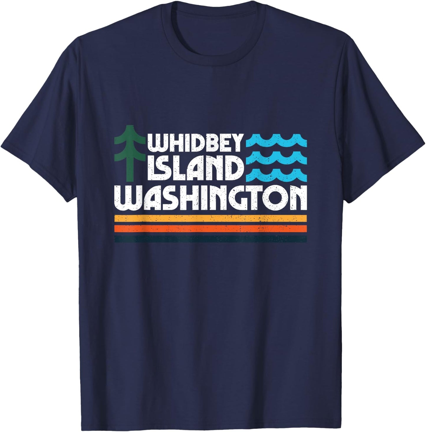 Whidbey Island Washington Retro 70s 80s Minimal Icons T-Shirt - T-Shirt | Navy