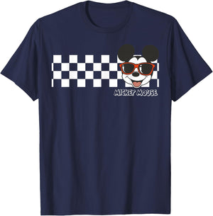 Disney Mickey and Friends Mickey Mouse Checkerboard Stripe T-Shirt - T-Shirt | Navy