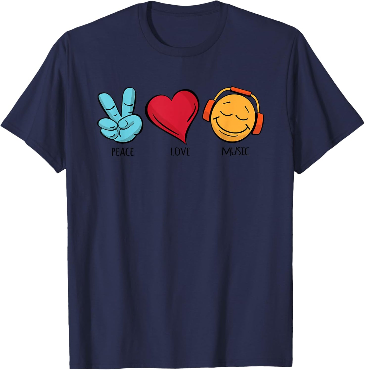 Classic Peace Love Music , black T-Shirt - T-Shirt | Navy