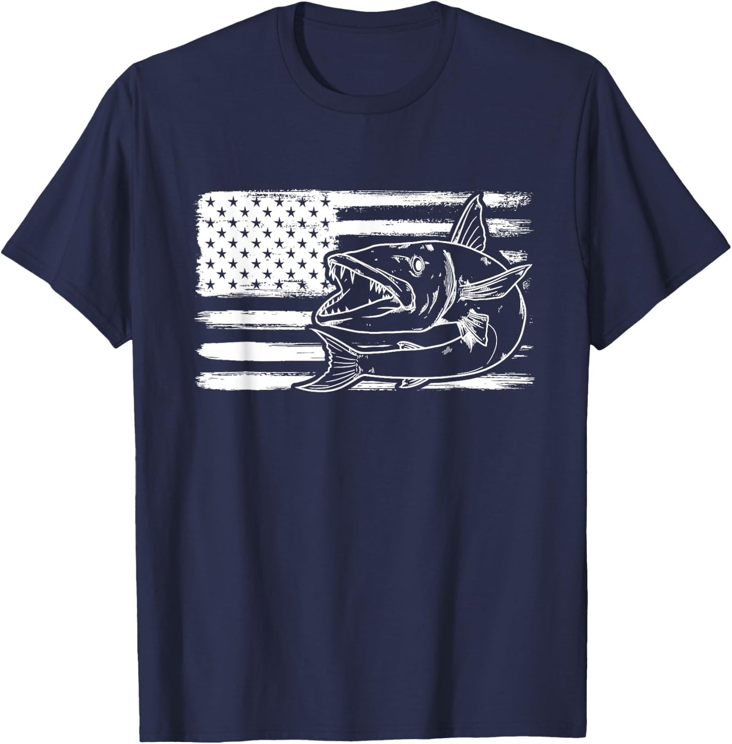 Distressed Barracuda Commersons sea pike Barra fishing T-Shirt - T-Shirt | Navy