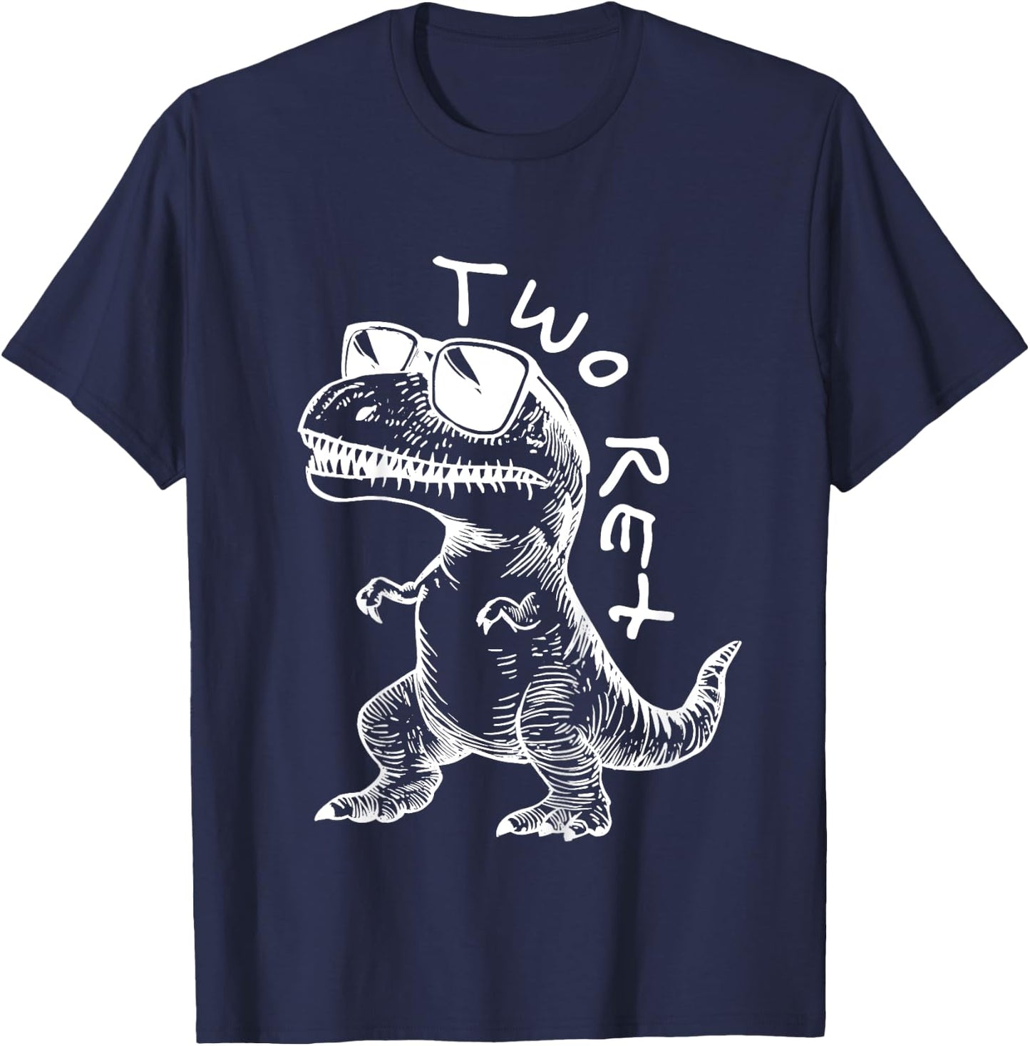 Kids Two Rex 2nd Birthday Gifts Second Dinosaur Boy 2 Years Old T-Shirt - T-Shirt | Navy