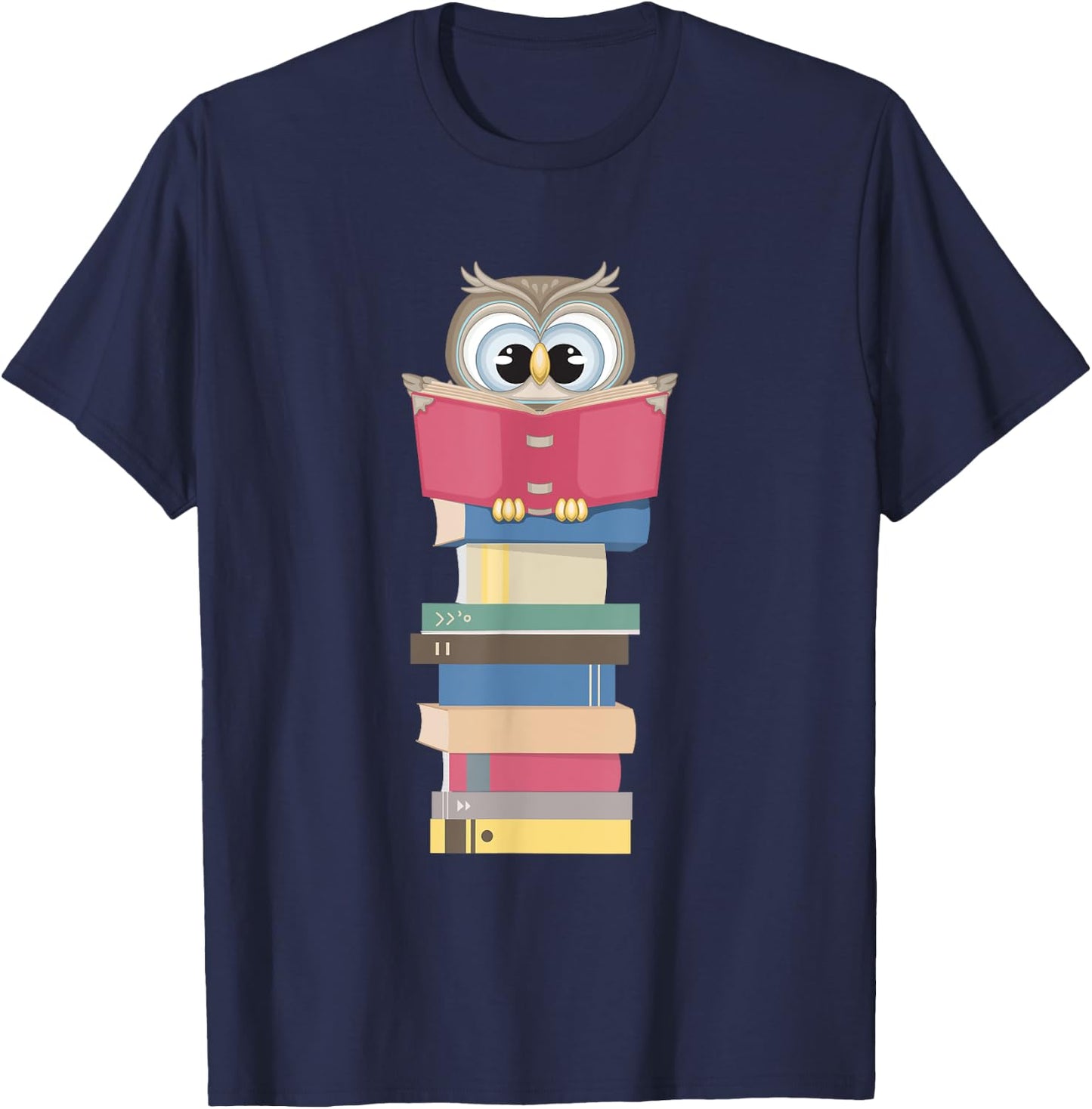 Kawaii Owl Reads Book - Reading Bookworm Library Book Lover T-Shirt - T-Shirt | Navy