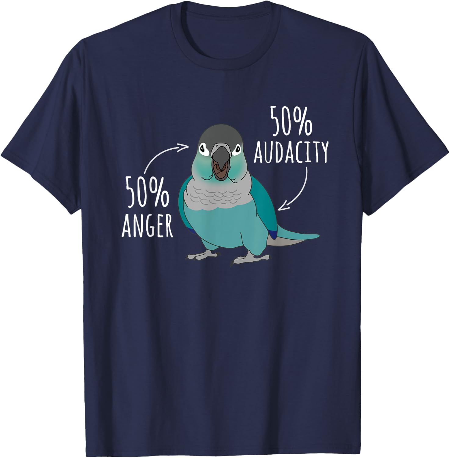 50% anger 50% audacity Turquoise Conure Anatomy Birb Memes T-Shirt - T-Shirt | Navy
