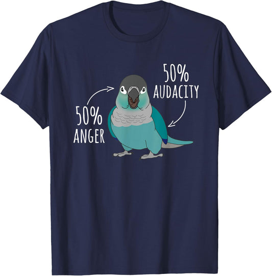 50% anger 50% audacity Turquoise Conure Anatomy Birb Memes T-Shirt - T-Shirt | Navy