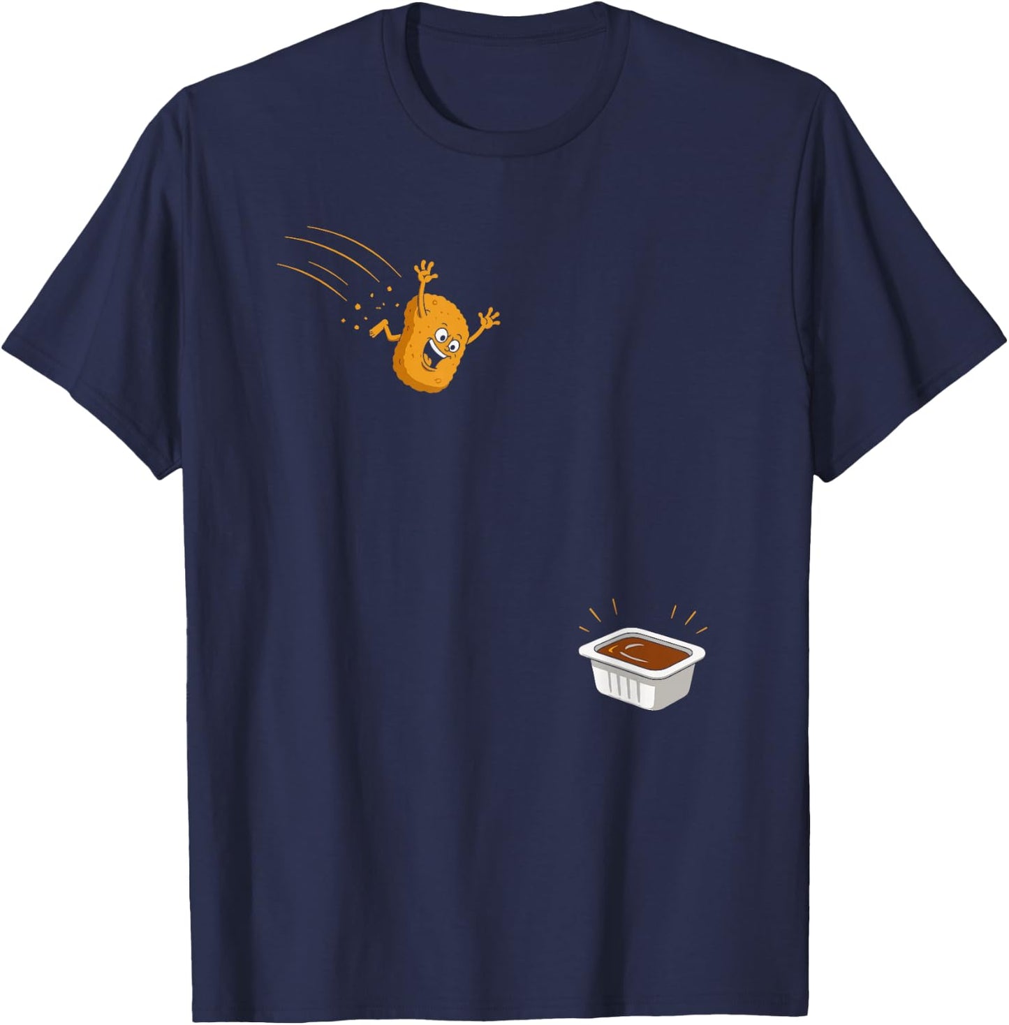 Sauce Dive Funny Flying Chicken Nugget Cartoon Humor T-Shirt - T-Shirt | Navy