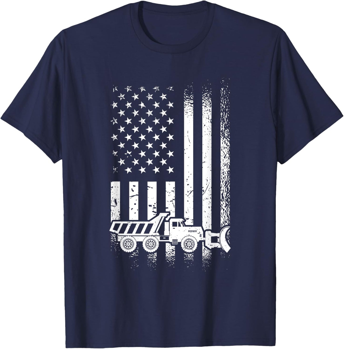 American Flag Snow Plow Driver, Snow Plowing Women Men T-Shirt - T-Shirt | Navy