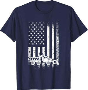 American Flag Snow Plow Driver, Snow Plowing Women Men T-Shirt - T-Shirt | Navy