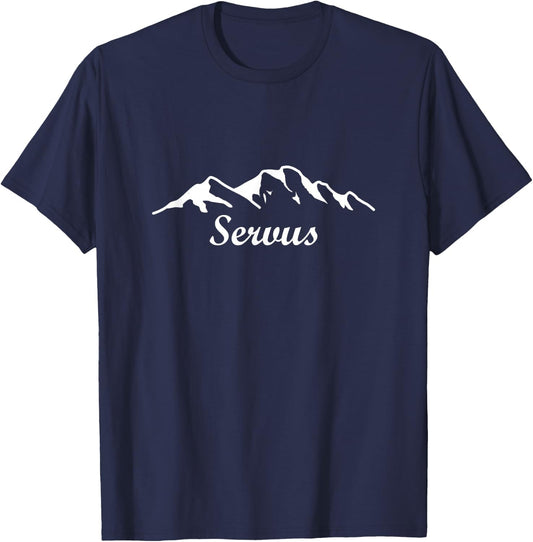 Mountain Design Servus Heartbeat for Mountains Mountain Greeting Hiking T-Shirt - T-Shirt | Navy