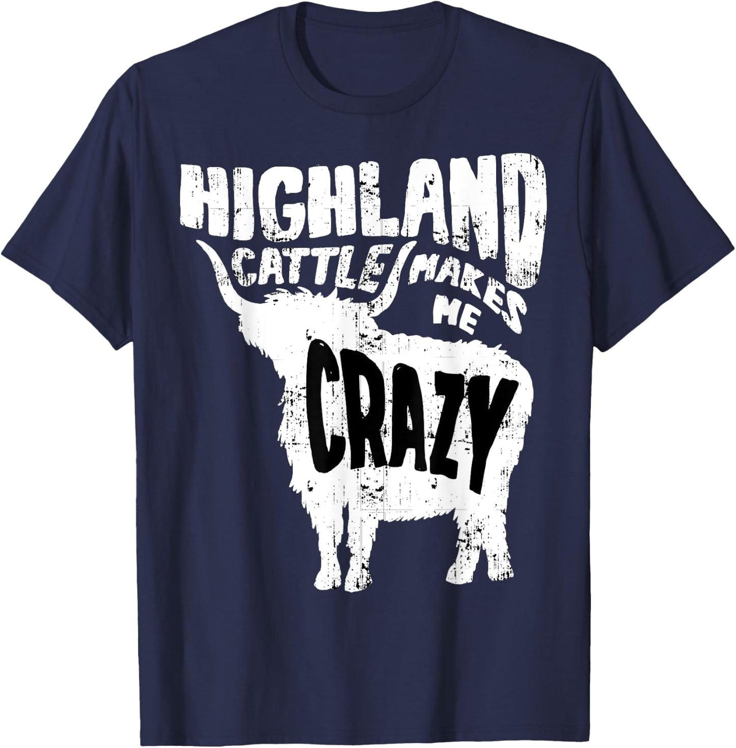 Scottish Cattle Hairy Cow Farmer Rancher Funny Highland Cow T-Shirt - T-Shirt | Navy